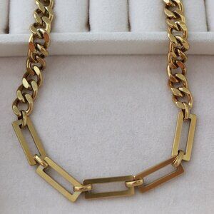 Paperclip Flat Style with Cuban Chain Necklace 18k Gold Plated Stainless Steel
